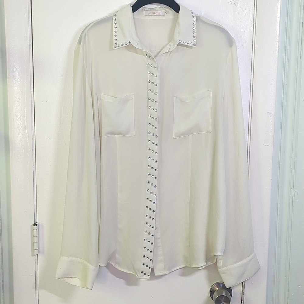 EUC Semi-sheer Jean Darrot 80s Rhinestone Blouse sz 46 AMAZING Euro Plus RARE